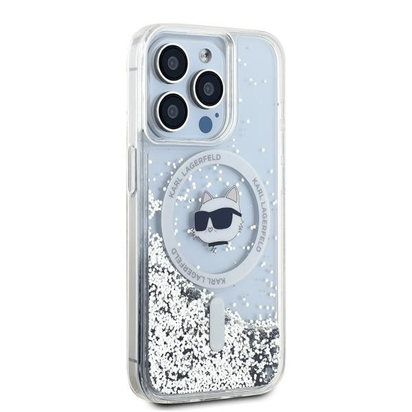 Futrola MagSafe za Apple iPhone 15 Pro Max, Karl Lagerfeld, Liquid Glitter Choupette Head, Transparentna