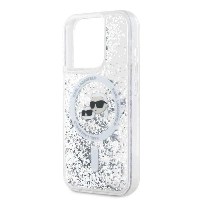 Futrola MagSafe za Apple iPhone 15 Pro Max, Karl Lagerfeld, Liquid Glitter Karl & Choupette's Heads, Transparentna