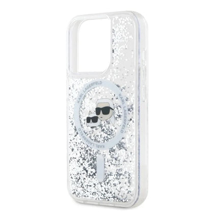 Futrola MagSafe za Apple iPhone 15 Pro Max, Karl Lagerfeld, Liquid Glitter Karl & Choupette's Heads, Transparentna