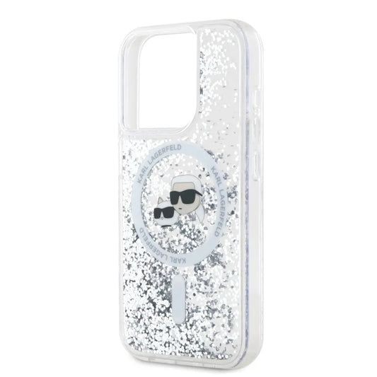 Futrola MagSafe za Apple iPhone 15 Pro Max, Karl Lagerfeld, Liquid Glitter Karl & Choupette's Heads, Transparentna