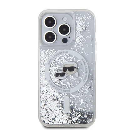 Futrola MagSafe za Apple iPhone 15 Pro Max, Karl Lagerfeld, Liquid Glitter Karl & Choupette's Heads, Transparentna