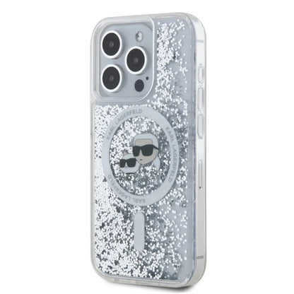 Futrola MagSafe za Apple iPhone 15 Pro Max, Karl Lagerfeld, Liquid Glitter Karl & Choupette's Heads, Transparentna