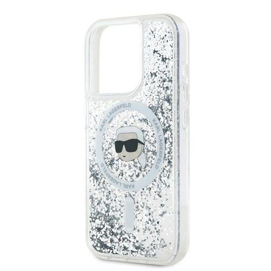 Husa MagSafe za Apple iPhone 15 Pro Max, Karl Lagerfeld, Liquid Glitter Karl's Head, Transparentna