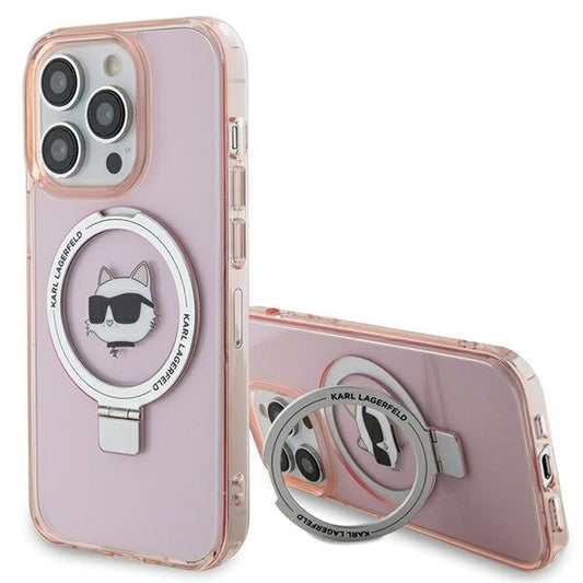 Futrola MagSafe za Apple iPhone 15 Pro Max, Karl Lagerfeld, Ring Stand Choupette's Head, Roze