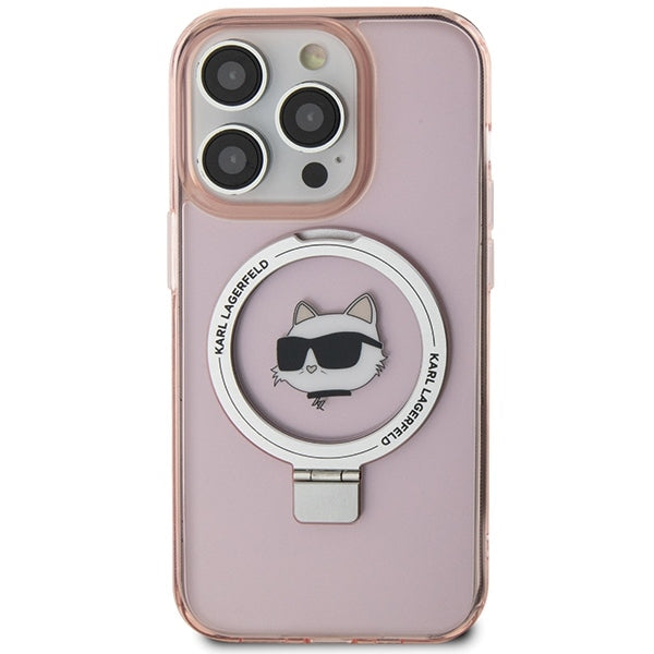 Futrola MagSafe za Apple iPhone 15 Pro Max, Karl Lagerfeld, Ring Stand Choupette's Head, Roze