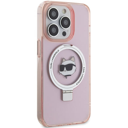 Futrola MagSafe za Apple iPhone 15 Pro Max, Karl Lagerfeld, Ring Stand Choupette's Head, Roze