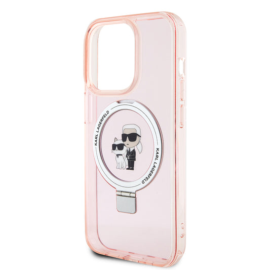 Futrola MagSafe za Apple iPhone 15 Pro Max, Karl Lagerfeld, Ring Stand Karl & Choupette, Roze