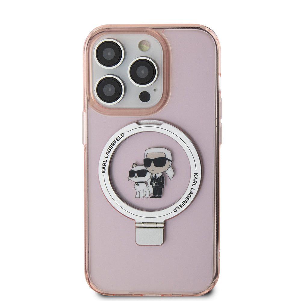 Futrola MagSafe za Apple iPhone 15 Pro Max, Karl Lagerfeld, Ring Stand Karl & Choupette, Roze
