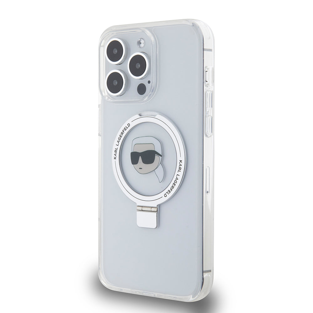 Futrola MagSafe za Apple iPhone 15 Pro Max, Karl Lagerfeld, Ring Stand Karl's Head, Bela