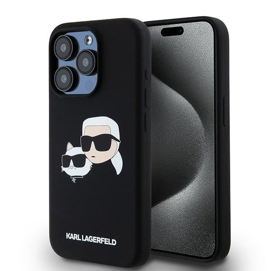 Futrola MagSafe za Apple iPhone 15 Pro Max, Karl Lagerfeld, Silikonska Karl & Choupette, Crna