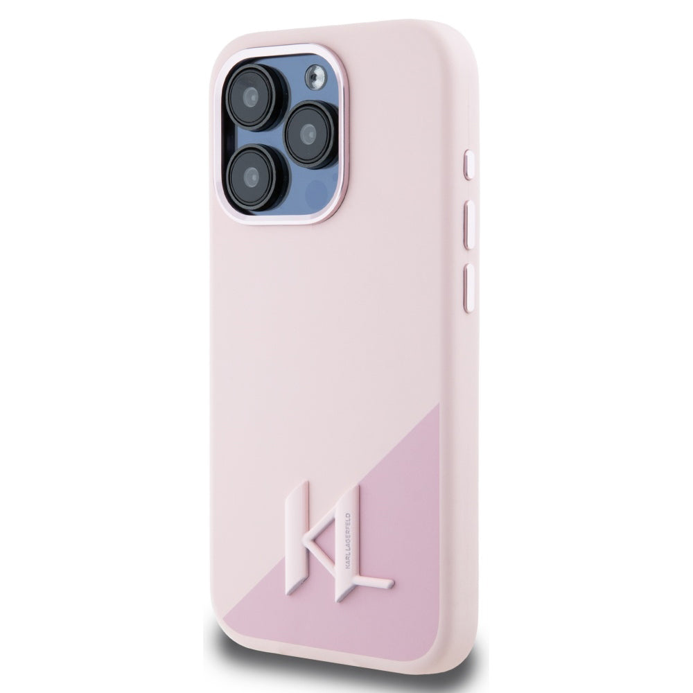 Futrola MagSafe za Apple iPhone 15 Pro Max, Karl Lagerfeld, Silicone Shadow Metal Initial, Roze