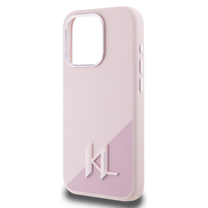 Futrola MagSafe za Apple iPhone 15 Pro Max, Karl Lagerfeld, Silicone Shadow Metal Initial, Roze