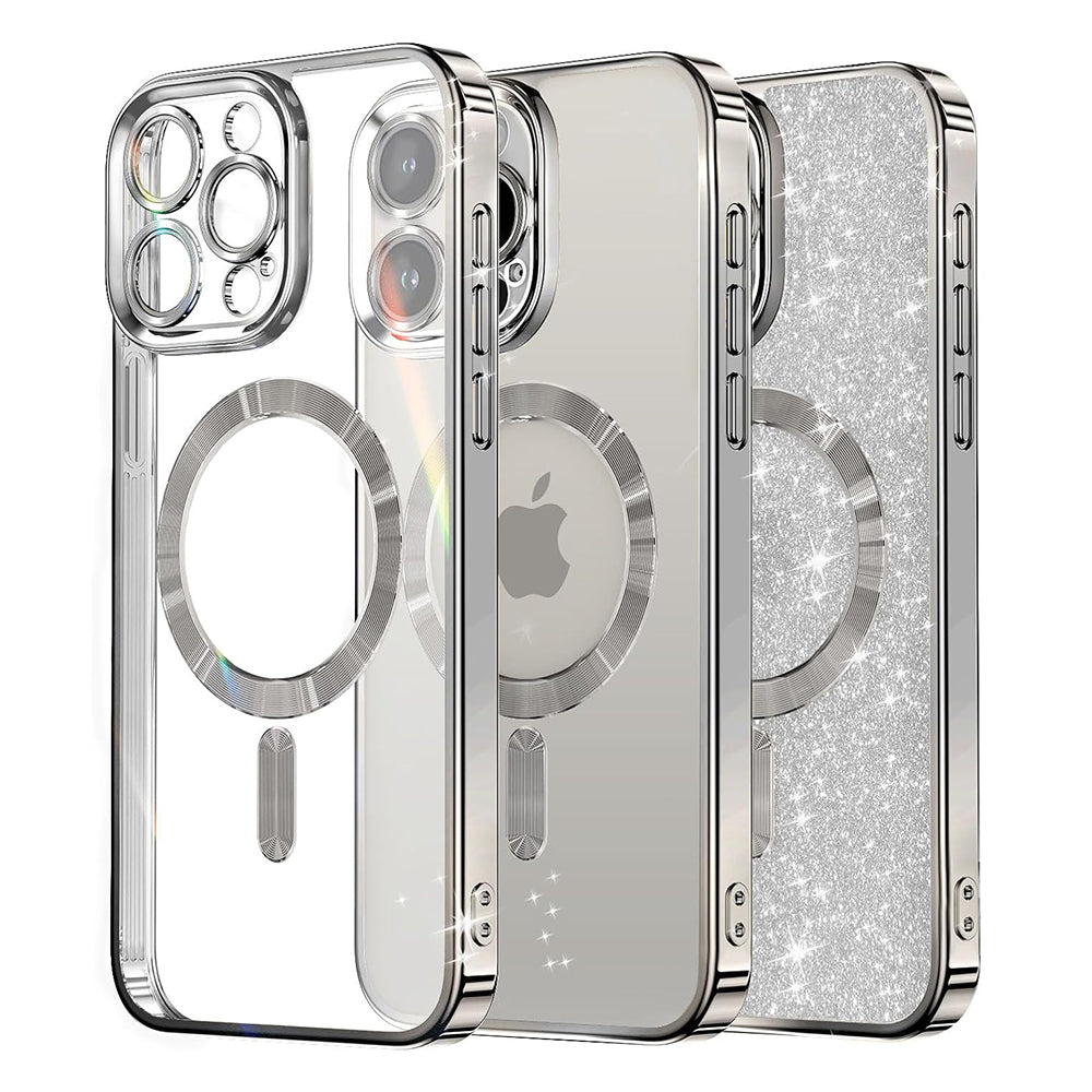 MagSafe futrola za Apple iPhone 15 Pro Max, Techsuit, Luxury Glitter, Srebrna