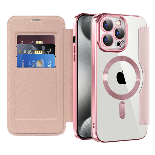 MagSafe futrola za Apple iPhone 15 Pro Max, Techsuit, SmartMag Book, Roze