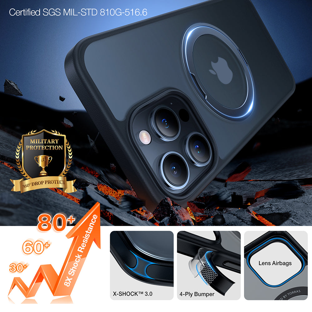 Husa MagSafe za Apple iPhone 15 Pro Max, Torras, Ostand Pro, Crna