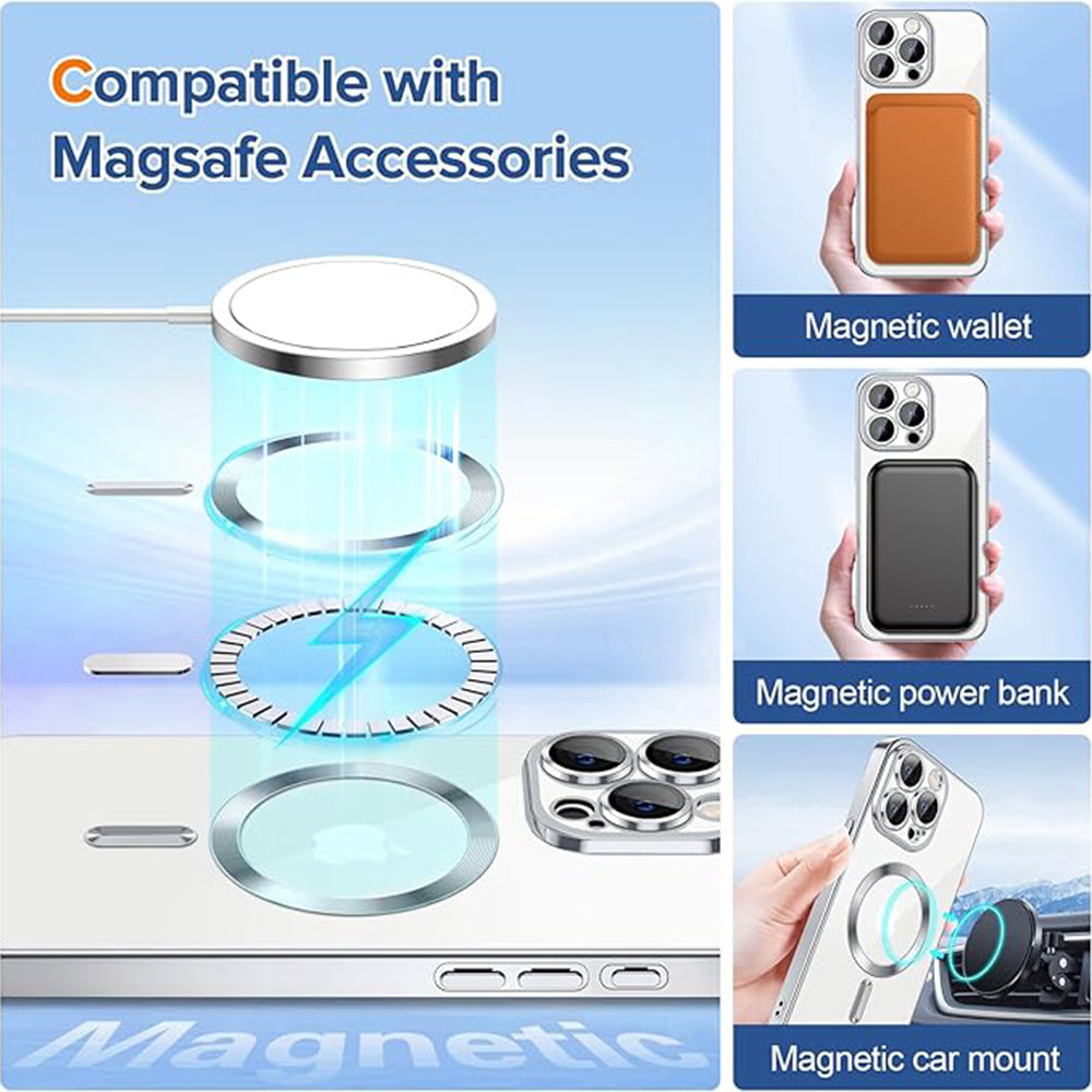 MagSafe futrola za Apple iPhone 15 Pro, Techsuit, Luxury Crystal, Srebrna