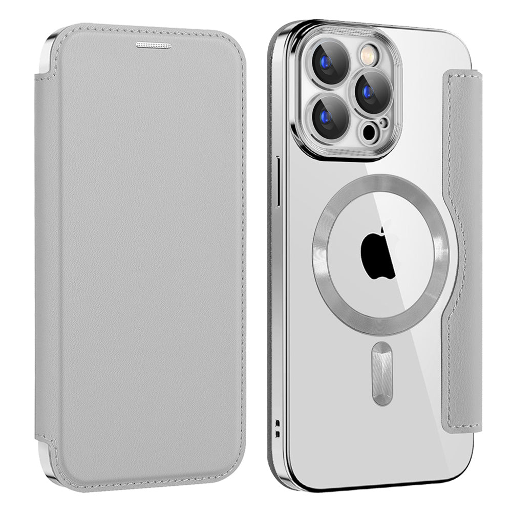 MagSafe futrola za Apple iPhone 15 Pro, Techsuit, SmartMag Book, Siva