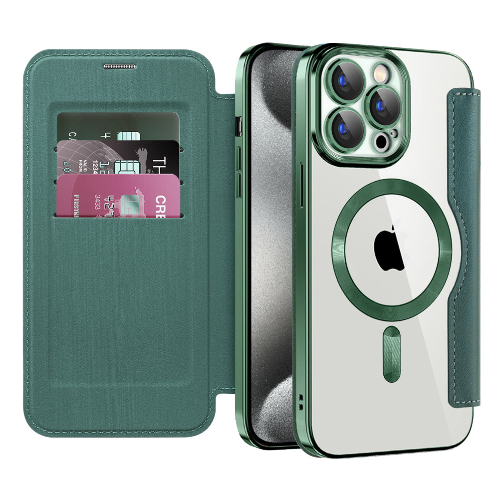 MagSafe futrola za Apple iPhone 15 Pro, Techsuit, SmartMag Book, Zelena