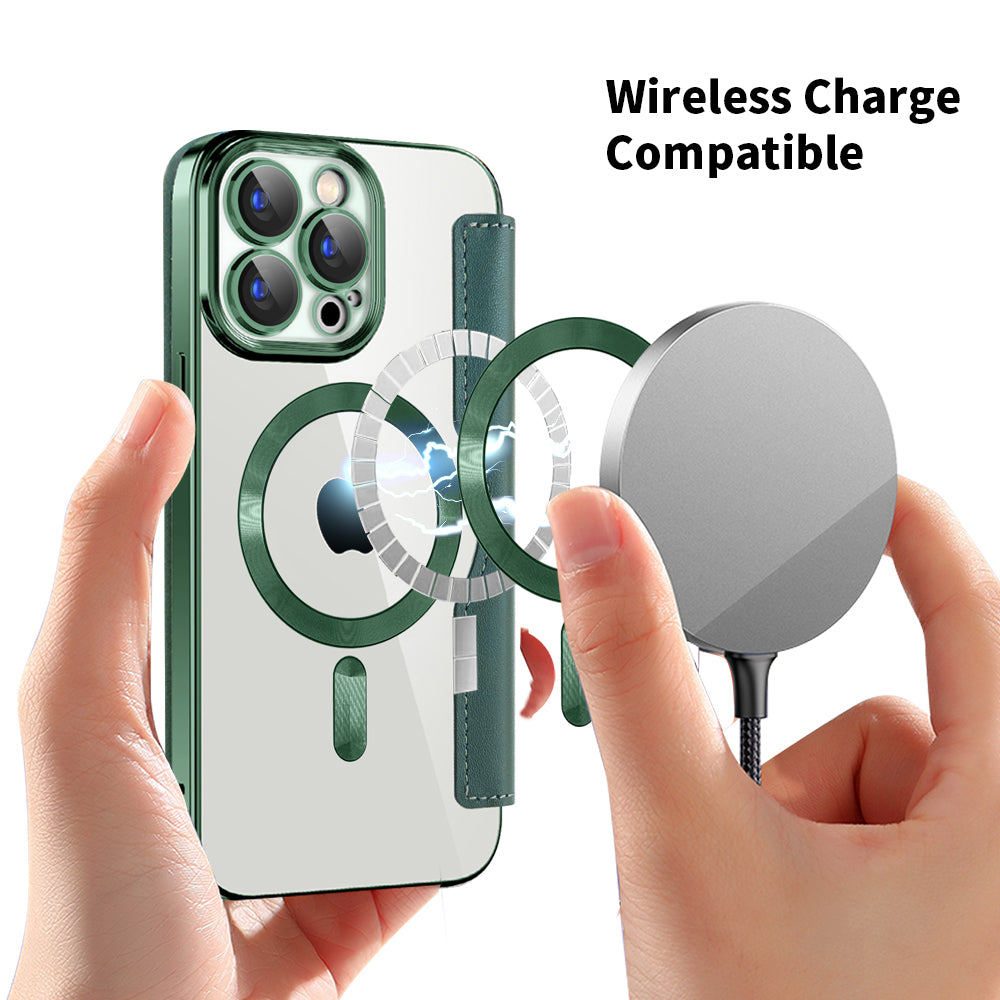 MagSafe futrola za Apple iPhone 15 Pro, Techsuit, SmartMag Book, Zelena
