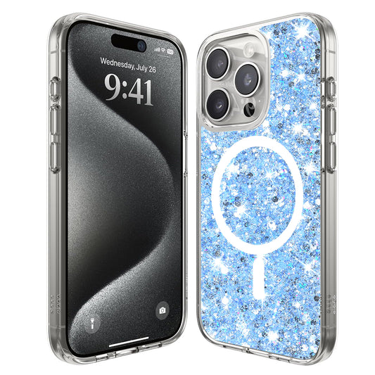 MagSafe futrola za Apple iPhone 15 Pro, Techsuit, Sparkly Glitter, Plava