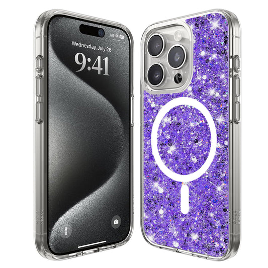 MagSafe futrola za Apple iPhone 15 Pro, Techsuit, Sparkly Glitter, Ljubičasta