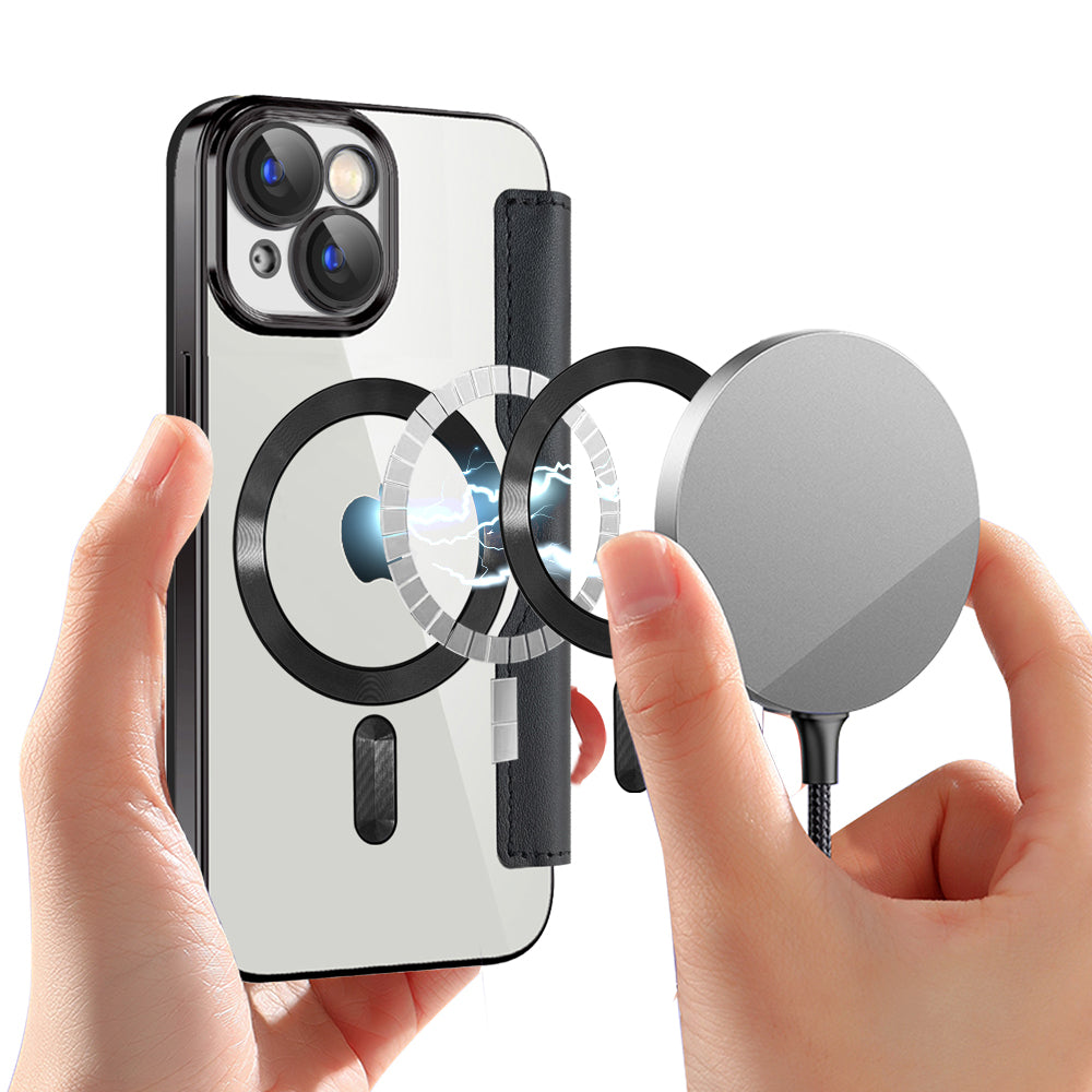 MagSafe futrola za Apple iPhone 15, Techsuit, SmartMag Book, Crna