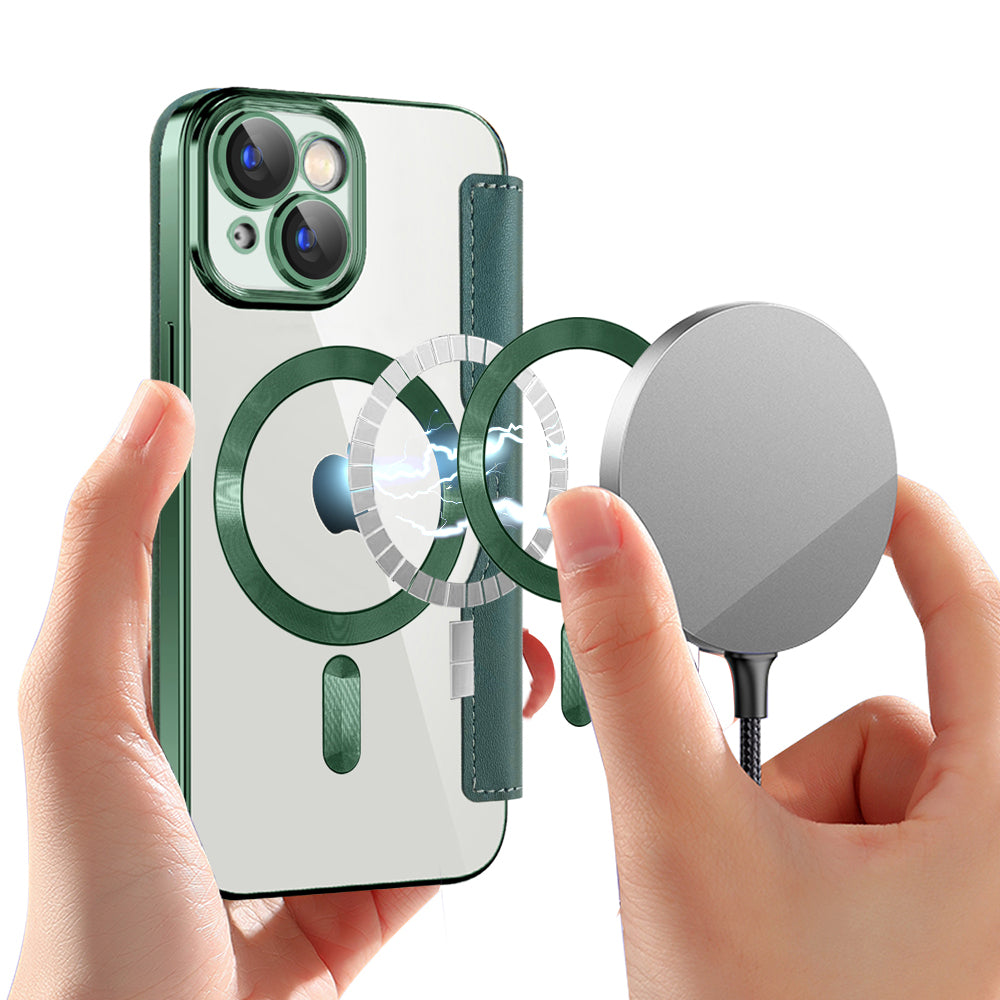 MagSafe futrola za Apple iPhone 15, Techsuit, SmartMag Book, Zelena