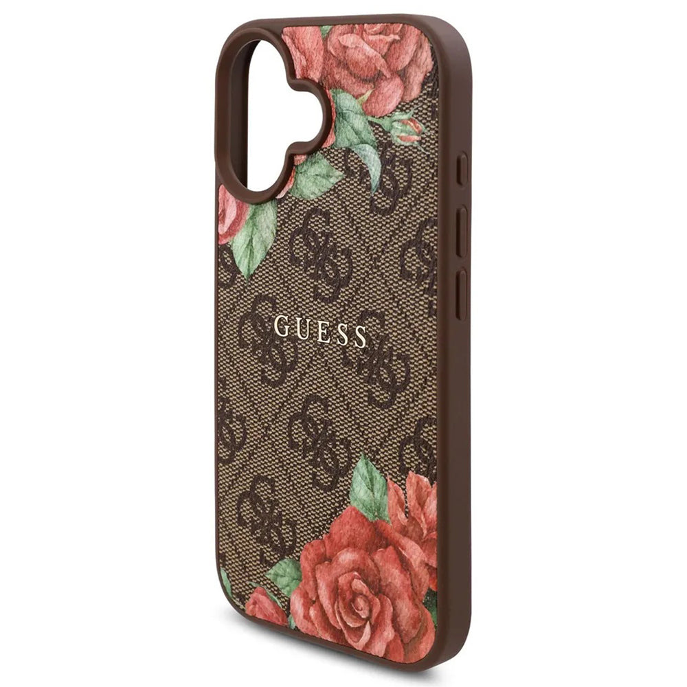 Husa MagSafe za Apple iPhone 16, Guess, 4G Flowers Print, Braon