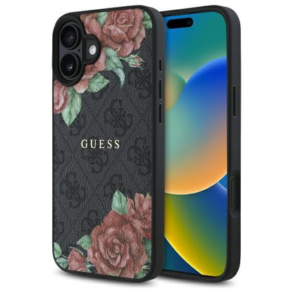 Futrola MagSafe za Apple iPhone 16, Guess, 4G Flowers Print, Crna