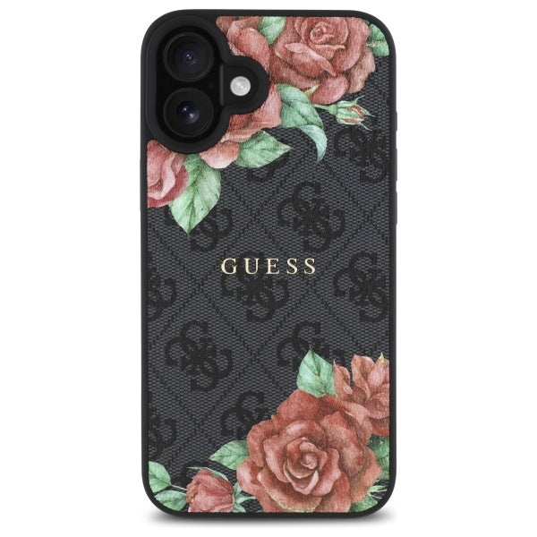 Futrola MagSafe za Apple iPhone 16, Guess, 4G Flowers Print, Crna