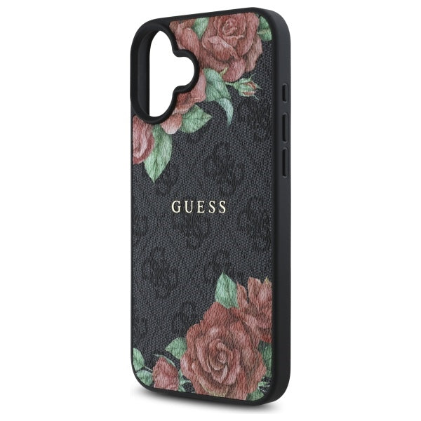 Futrola MagSafe za Apple iPhone 16, Guess, 4G Flowers Print, Crna