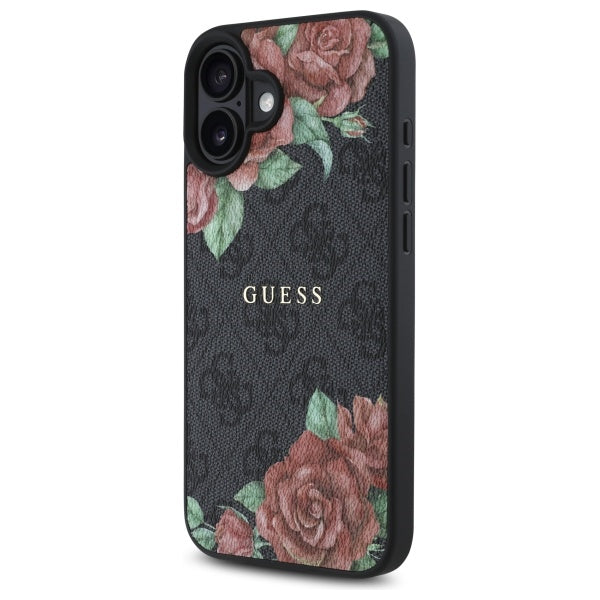 Futrola MagSafe za Apple iPhone 16, Guess, 4G Flowers Print, Crna