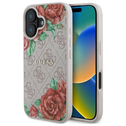 Futrola MagSafe za Apple iPhone 16, Guess, 4G Flowers Print, Roze