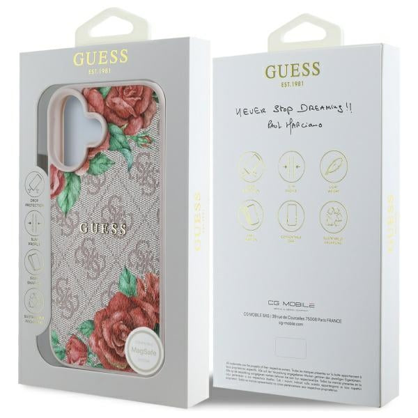 Futrola MagSafe za Apple iPhone 16, Guess, 4G Flowers Print, Roze