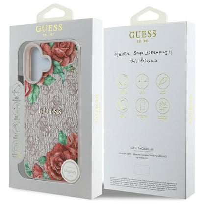 Futrola MagSafe za Apple iPhone 16, Guess, 4G Flowers Print, Roze