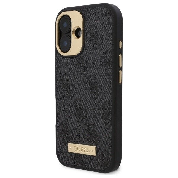Futrola MagSafe za Apple iPhone 16, Guess, 4G Logo Plate, Crna