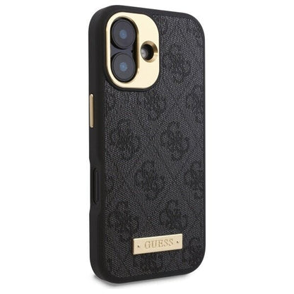 Futrola MagSafe za Apple iPhone 16, Guess, 4G Logo Plate, Crna