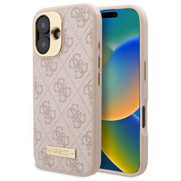 Futrola MagSafe za Apple iPhone 16, Guess, 4G Logo Plate, Roze