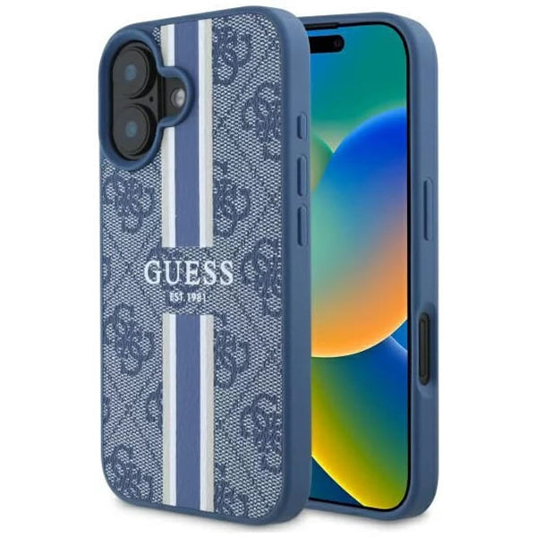 Futrola MagSafe za Apple iPhone 16, Guess, 4G Printed Stripes, Plava