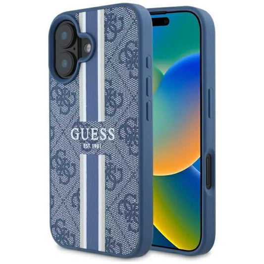 Futrola MagSafe za Apple iPhone 16, Guess, 4G Printed Stripes, Plava