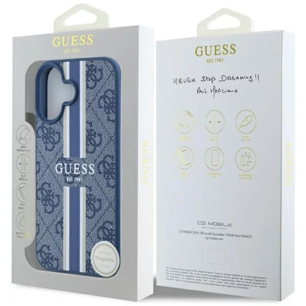 Futrola MagSafe za Apple iPhone 16, Guess, 4G Printed Stripes, Plava