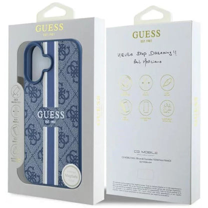 Futrola MagSafe za Apple iPhone 16, Guess, 4G Printed Stripes, Plava