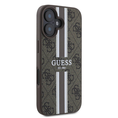 Husa MagSafe za Apple iPhone 16, Guess, 4G Printed Stripes, Braon