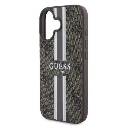 Husa MagSafe za Apple iPhone 16, Guess, 4G Printed Stripes, Braon
