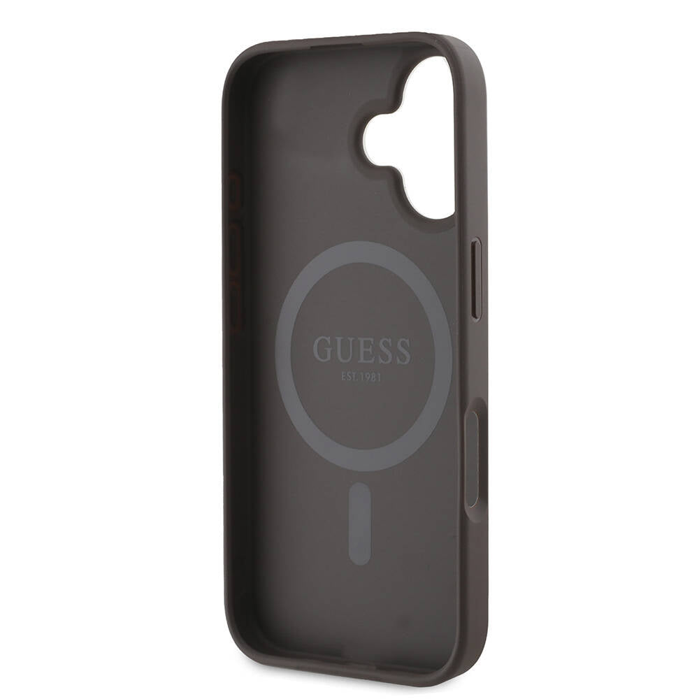 Husa MagSafe za Apple iPhone 16, Guess, 4G Printed Stripes, Braon