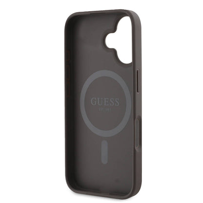 Husa MagSafe za Apple iPhone 16, Guess, 4G Printed Stripes, Braon