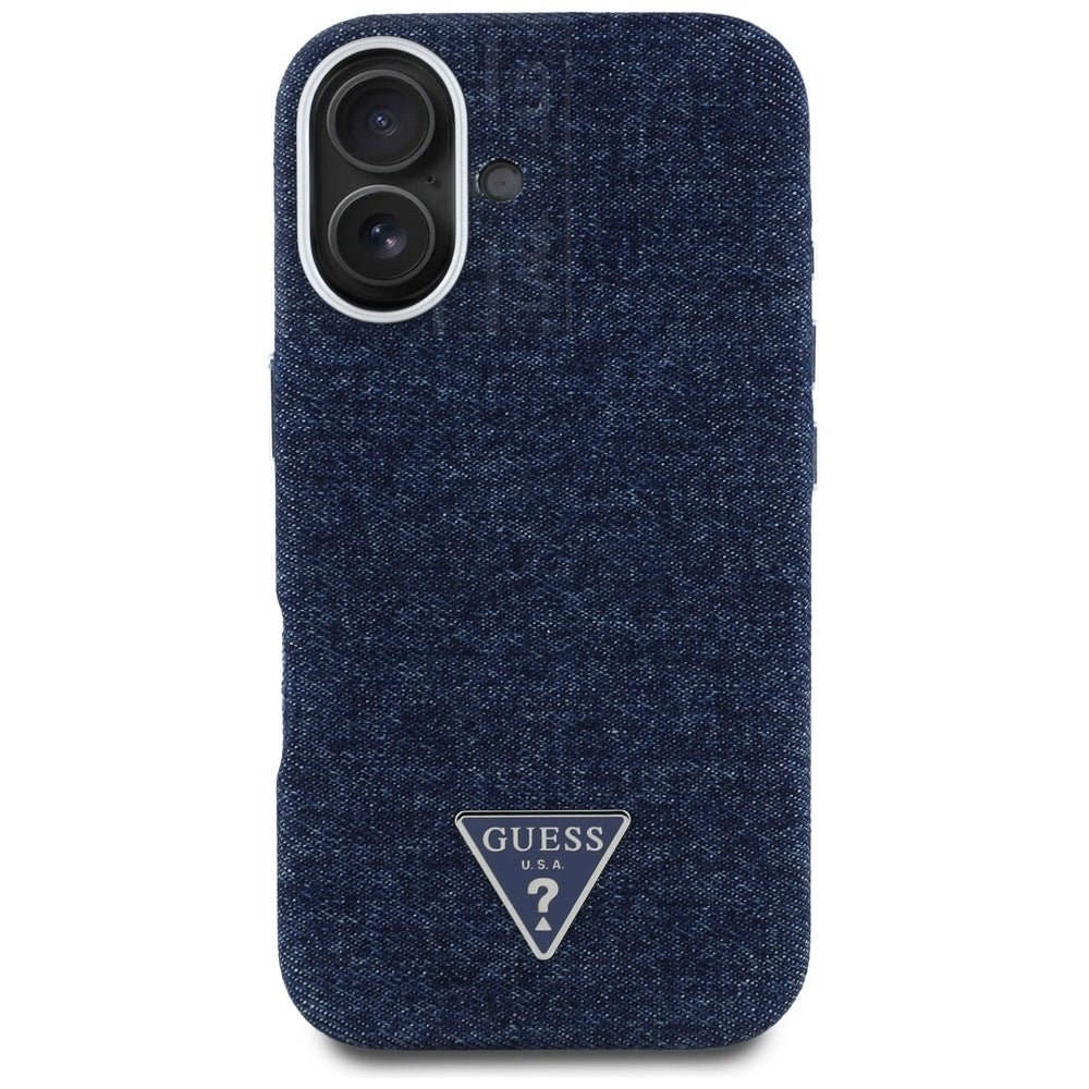 Futrola MagSafe za Apple iPhone 16, Guess, Denim Triangle Logo, Plava