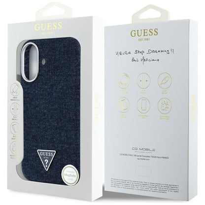 Futrola MagSafe za Apple iPhone 16, Guess, Denim Triangle Logo, Plava