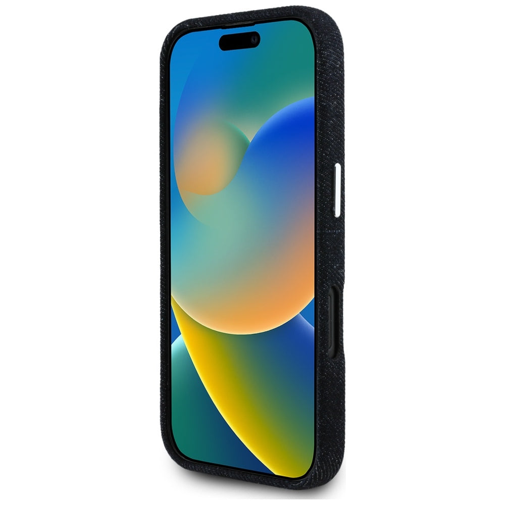 Futrola MagSafe za Apple iPhone 16, Guess, Denim Triangle Logo, Crna