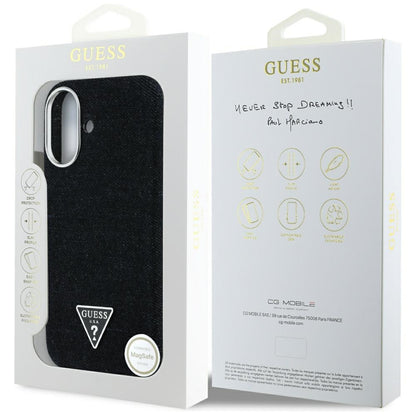 Futrola MagSafe za Apple iPhone 16, Guess, Denim Triangle Logo, Crna